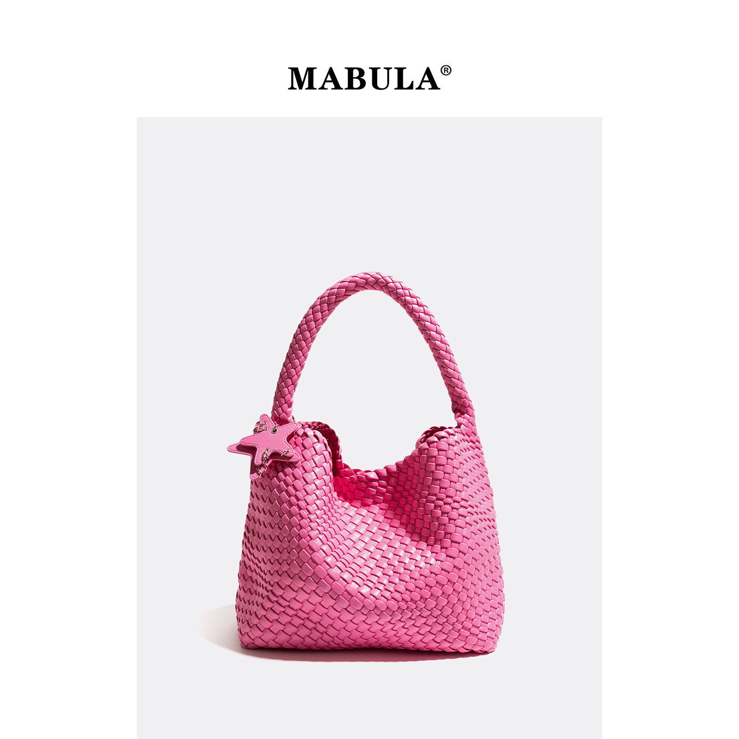 MABULA韩系软皮编织托特包女玫红色菜篮子水桶包百搭手提包编织包,箱包皮具/热销女包/男包,托特包,淘宝优惠券,粉丝福利购,淘宝优惠卷