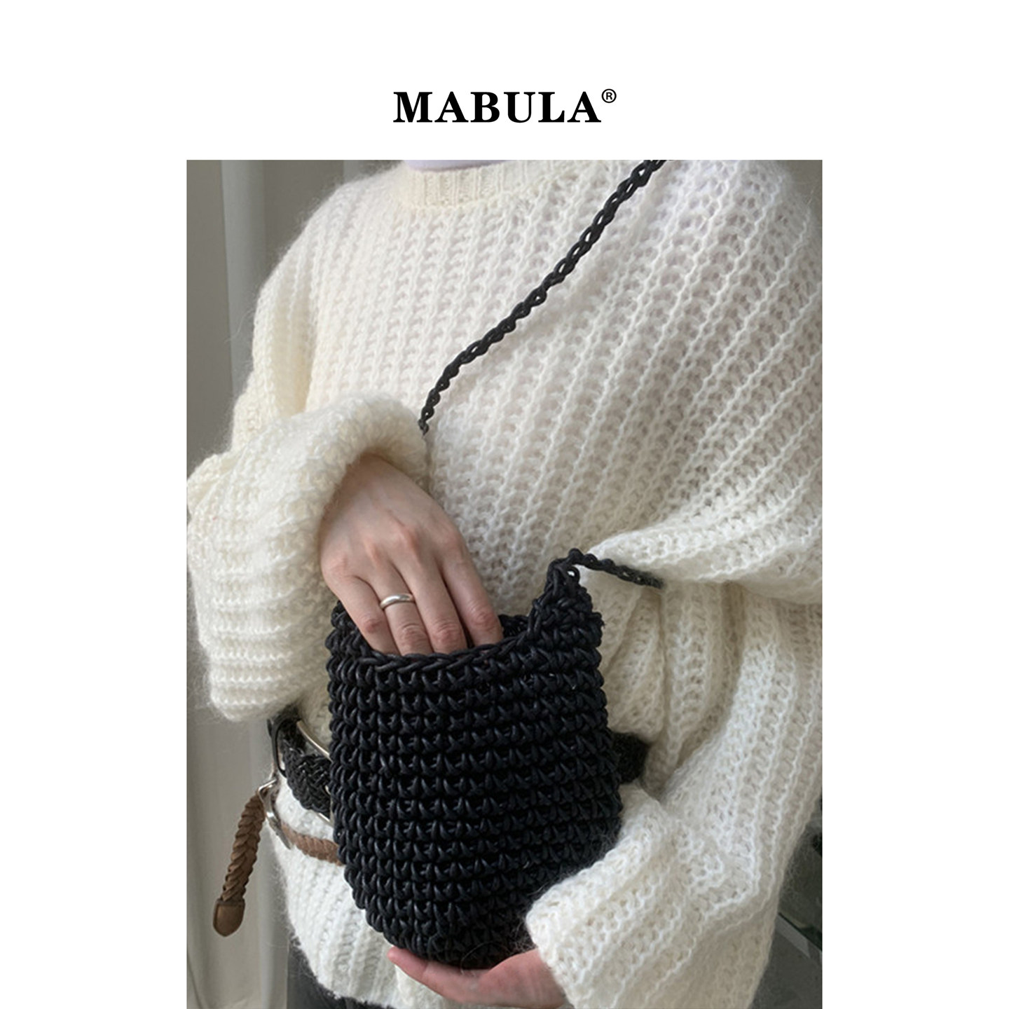 MABULA手工棉蜡绳编织包女2026春季简约休闲单肩手机包斜挎水桶包,箱包皮具/热销女包/男包,编织包,淘宝优惠券,粉丝福利购,淘宝优惠卷