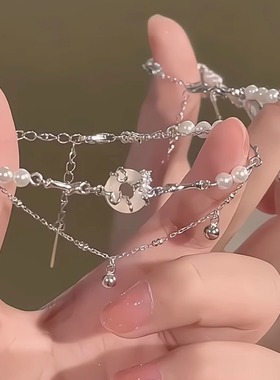 中式美学！平安扣手链小众精致福牌碎银子手饰仿和田玉白玉手串女