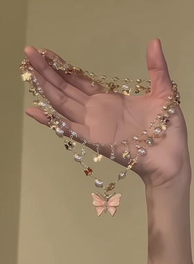 纯欲小蝴蝶～彩色蝴蝶项链叠戴精致流苏颈链女轻奢小众气质锁骨链