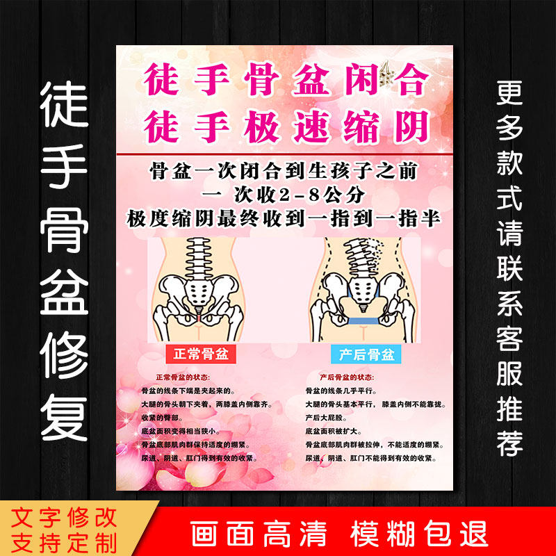 美容院徒手骨盆修复海报产后一指私密缩阴图片墙贴紧致宣传图挂画