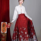 步步生花织银螺钿马面裙新中式 汉服女日常通勤敬酒服搭配刺绣斜襟