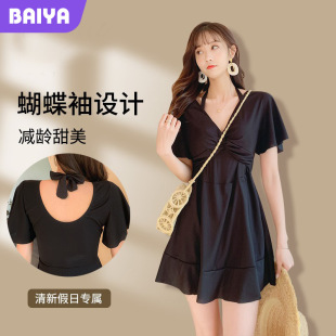 女士显瘦遮肚游泳衣保守连体ins风温泉泳装 时尚 新款 泳衣夏季 大码