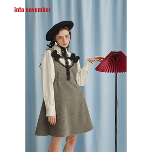 ffringe原创设计师羊羔毛立体小花收腰可爱背心连衣裙