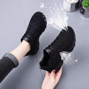 透气不闷脚超轻软底不累脚女鞋 黑色 上班久站工作鞋 通勤百搭运动鞋