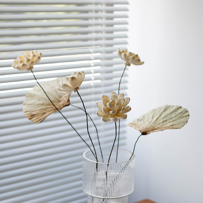 手工白色通草花莲花干花单支禅意睡莲仿真花摆件客厅软装桌面假花
