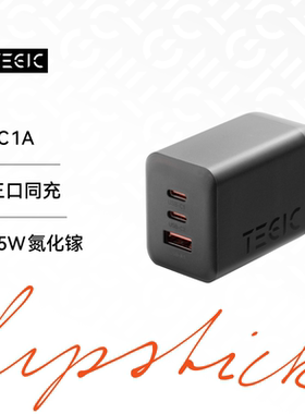 TEGIC特极客65W氮化镓充电器多口快充PD充电头适用iPhone17promax苹果16安卓手机两用Typec三口插头usb多功能