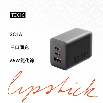 TEGIC特极客65W氮化镓充电器多口快充PD充电头适用iPhone17promax苹果16安卓手机两用Typec三口插头usb多功能