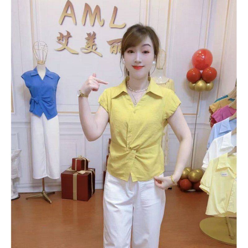 AML3 交叉扭结时尚简约遮肚显瘦设计感气质百搭夏季减龄衬衫女