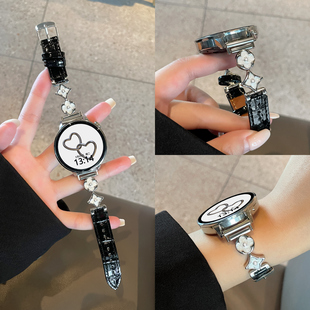 适用华为gt6表带新款 花 竹节纹皮质华为watchgt5表带gt4女表gt6pro秋冬gt3运动荣耀智能腕带41mm 四叶草