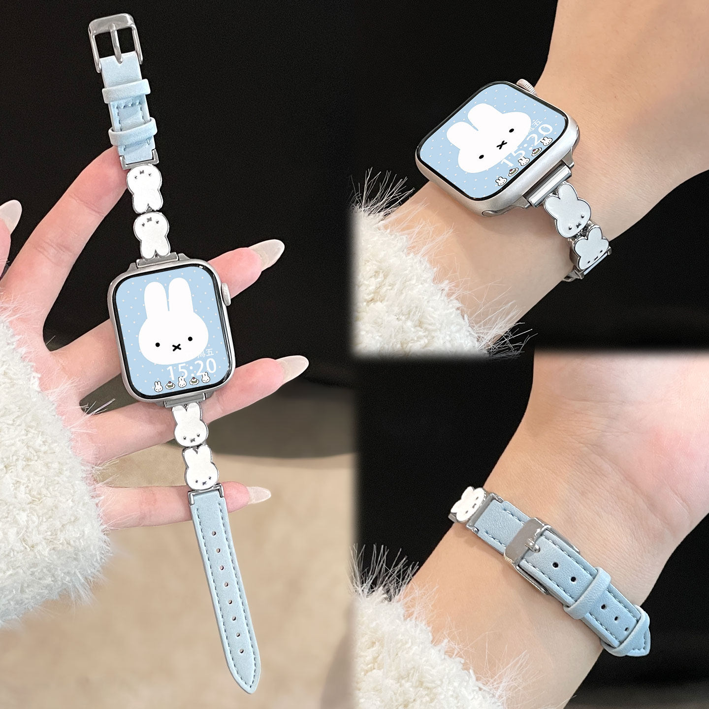 华为fit4表带米菲兔皮质北想