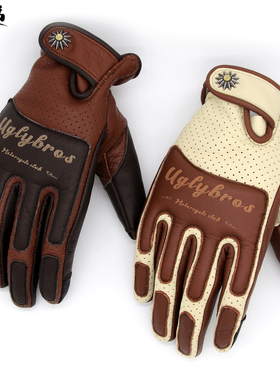 uglybros丑兄弟复古摩托车手套加绒机车真皮哈雷骑行春夏秋冬男女