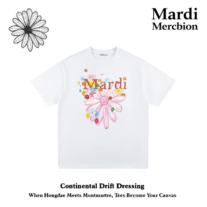 Mardi夏季雏菊纯棉宽松短袖T恤