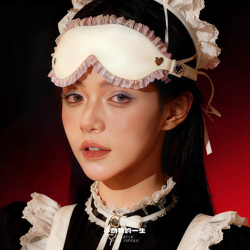 可爱女仆装饰眼罩蕾丝边皮质