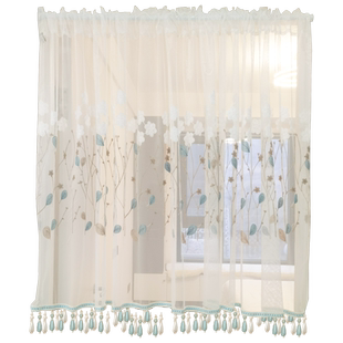 免打孔短帘小窗户半截纱帘柜子遮挡半帘门帘装饰遮挡帘头穿杆帘子