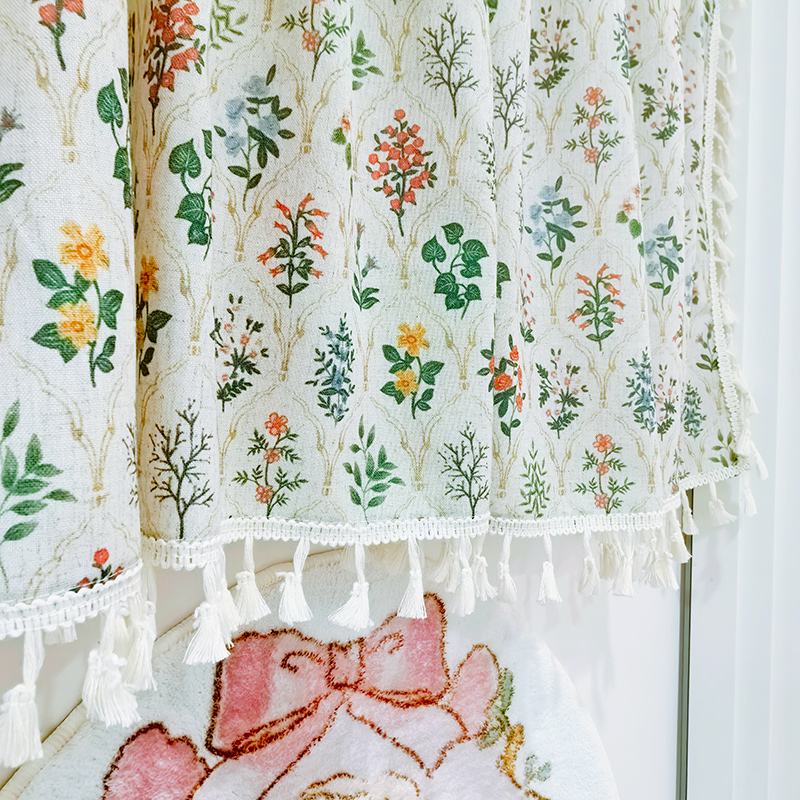 透气ins风布艺半帘花朵厨房窗户遮挡帘卫生间半遮光不透人短窗帘