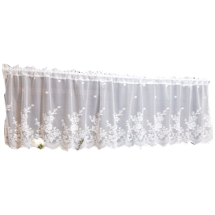 蕾丝厨房短帘美式纱帘半帘飘窗门帘免打孔魔术贴遮挡隔断美式窗帘