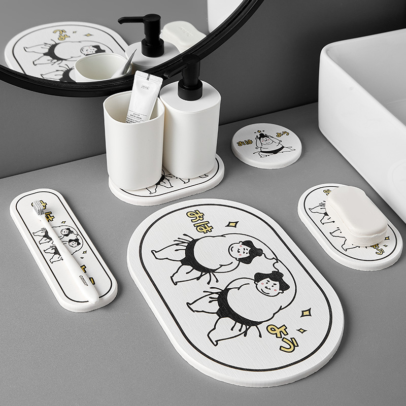 萌趣搞怪洗手台硅藻泥洗漱杯垫