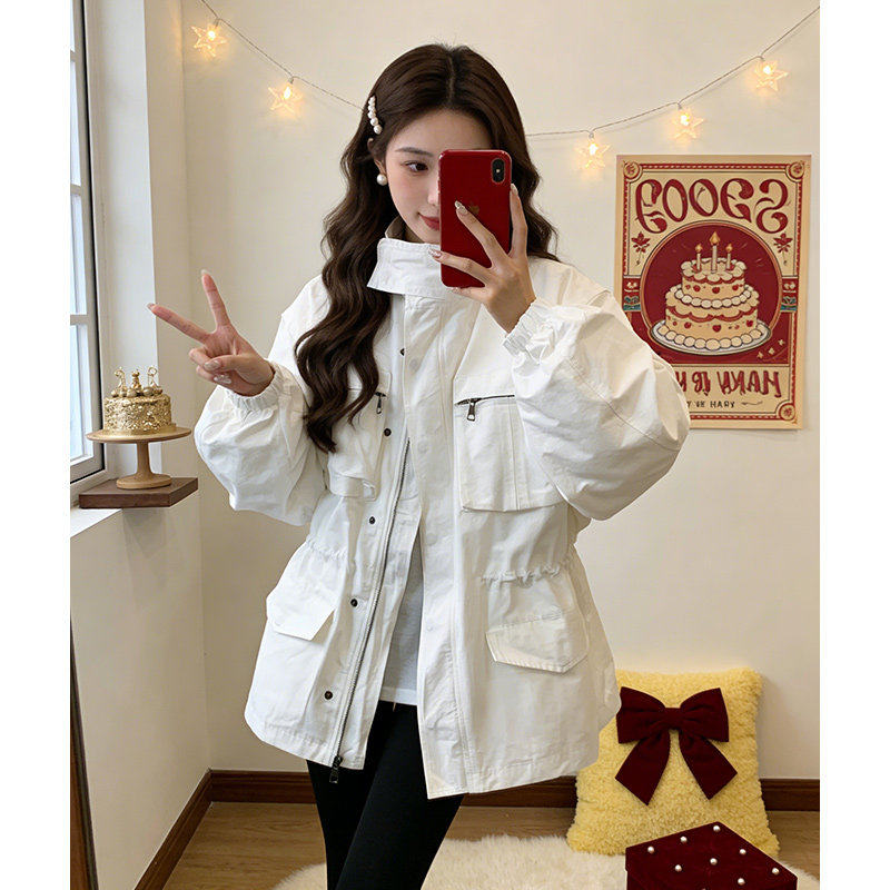 独特超好看白色冲锋衣2026新款休闲连帽工装风衣外套夹克女春秋