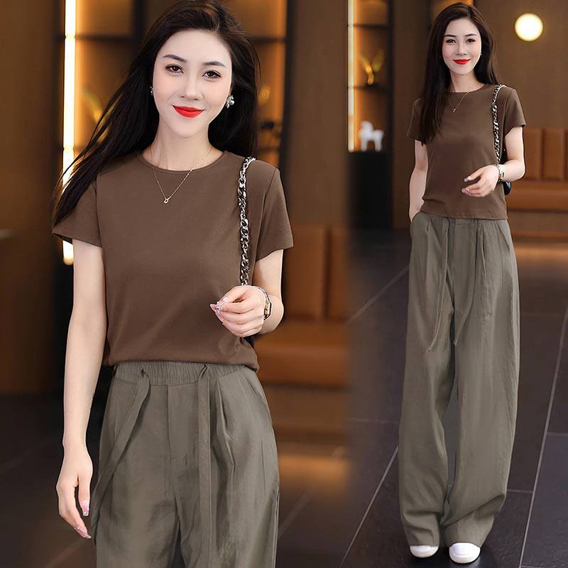 休闲运动服套装女士2026夏季新款时尚小个子洋气短袖阔腿裤两件套
