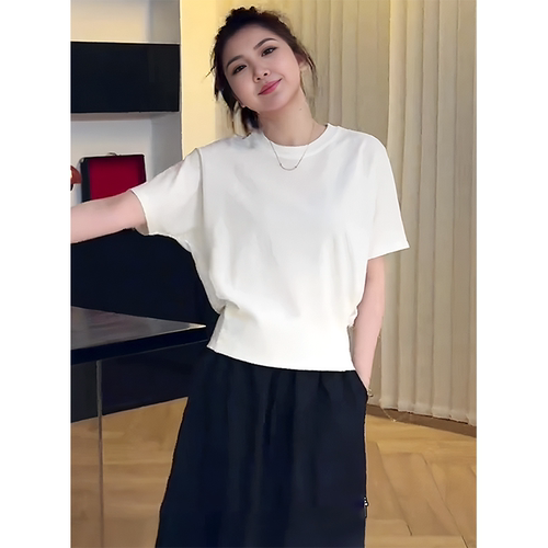 白色圆领短袖t恤女2026新款夏季后背设计感洋气减龄收腰短款上衣 - 封面