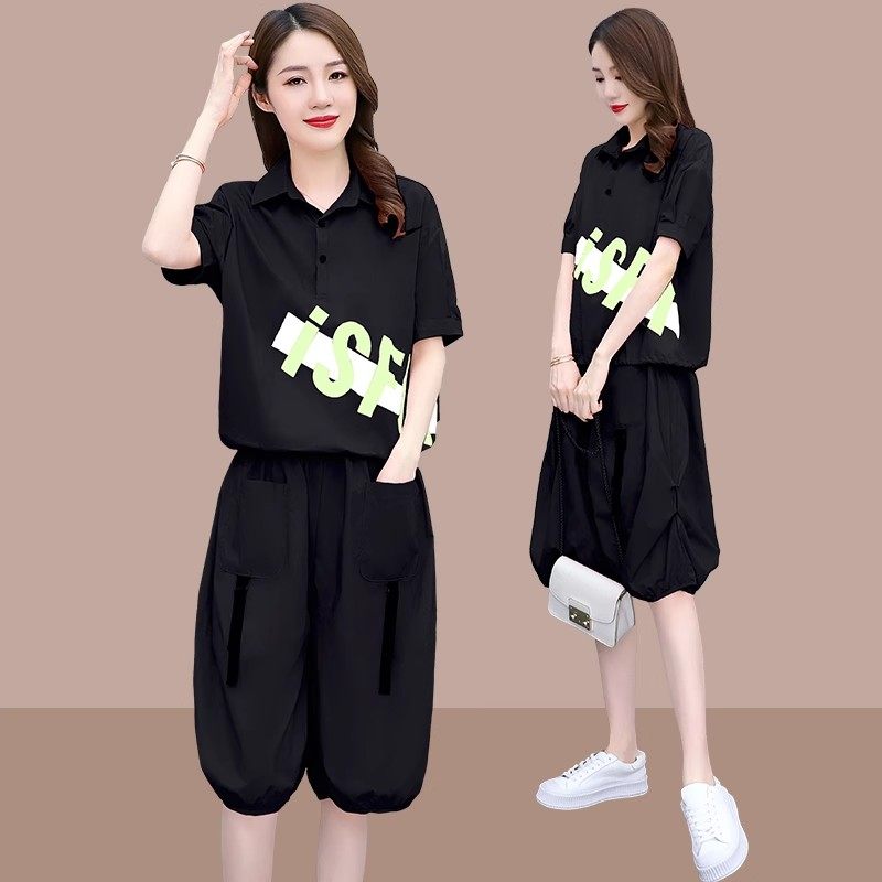 夏装搭配一整套时尚套装女2026新款洋气减龄休闲五分灯笼裤两件套