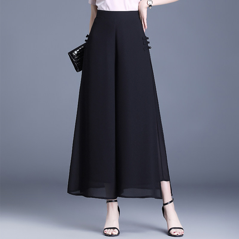 国风开叉雪纺阔腿裤女夏薄款九分裤裙2026年新款高腰垂感宽松裙裤