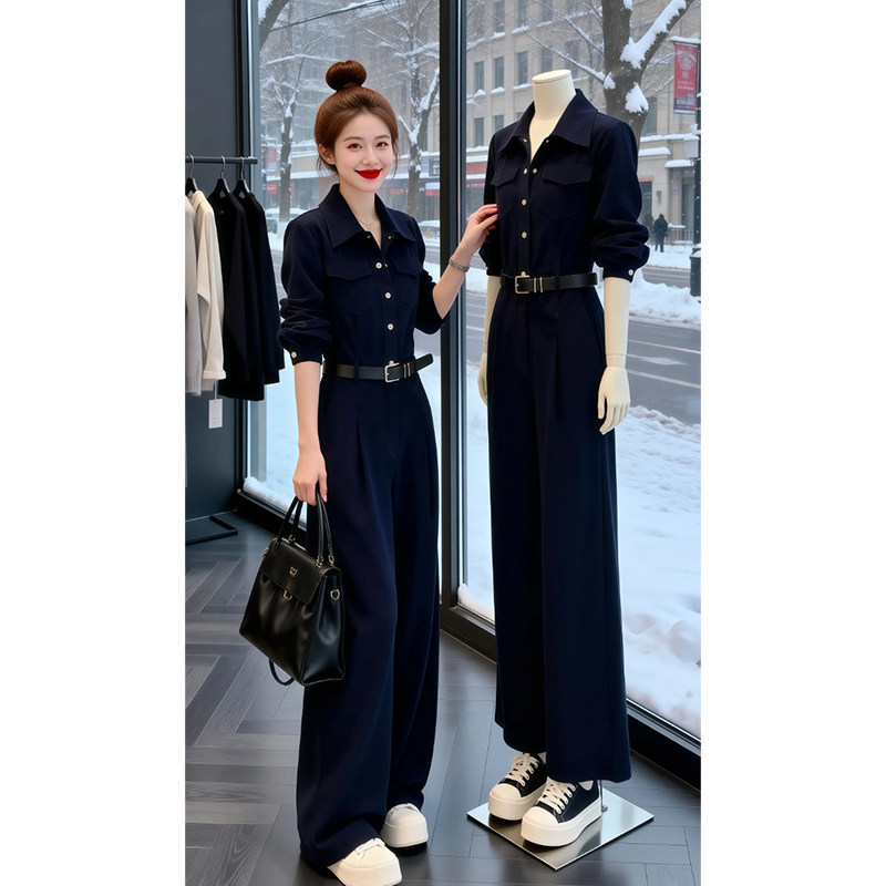 2026超火穿搭一整套连体衣女春秋新款高级感通勤气质翻领连体裤子
