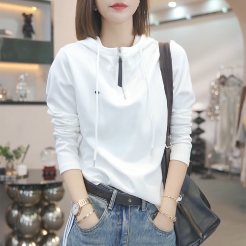 白色连帽长袖t恤女士2025新款