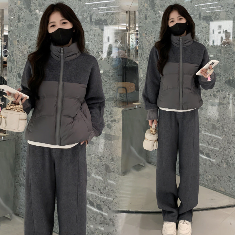 时尚运动套装女秋冬季新款羽绒棉卫衣外套加绒裤子宽松显瘦两件套