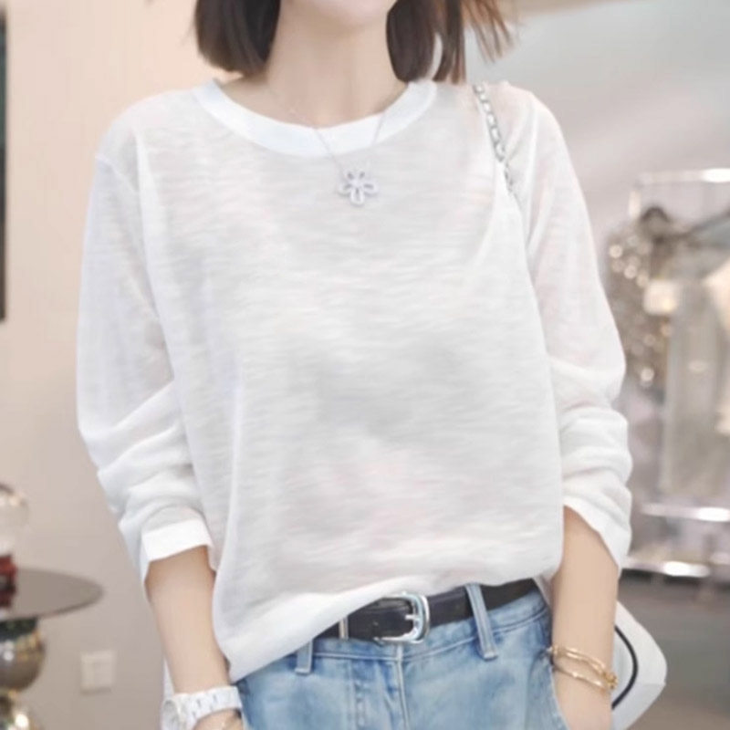 冰丝防晒衣女秋季薄款宽松简约字母印花长袖t恤洋气绝美罩衫上衣