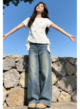 白色荷叶边卡通动物印花飘带短袖T恤女2026夏季绝美漂亮设计上衣