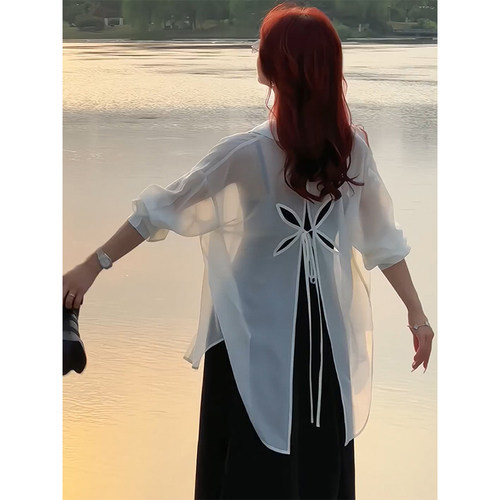 法式长袖真丝衬衫女夏天薄款