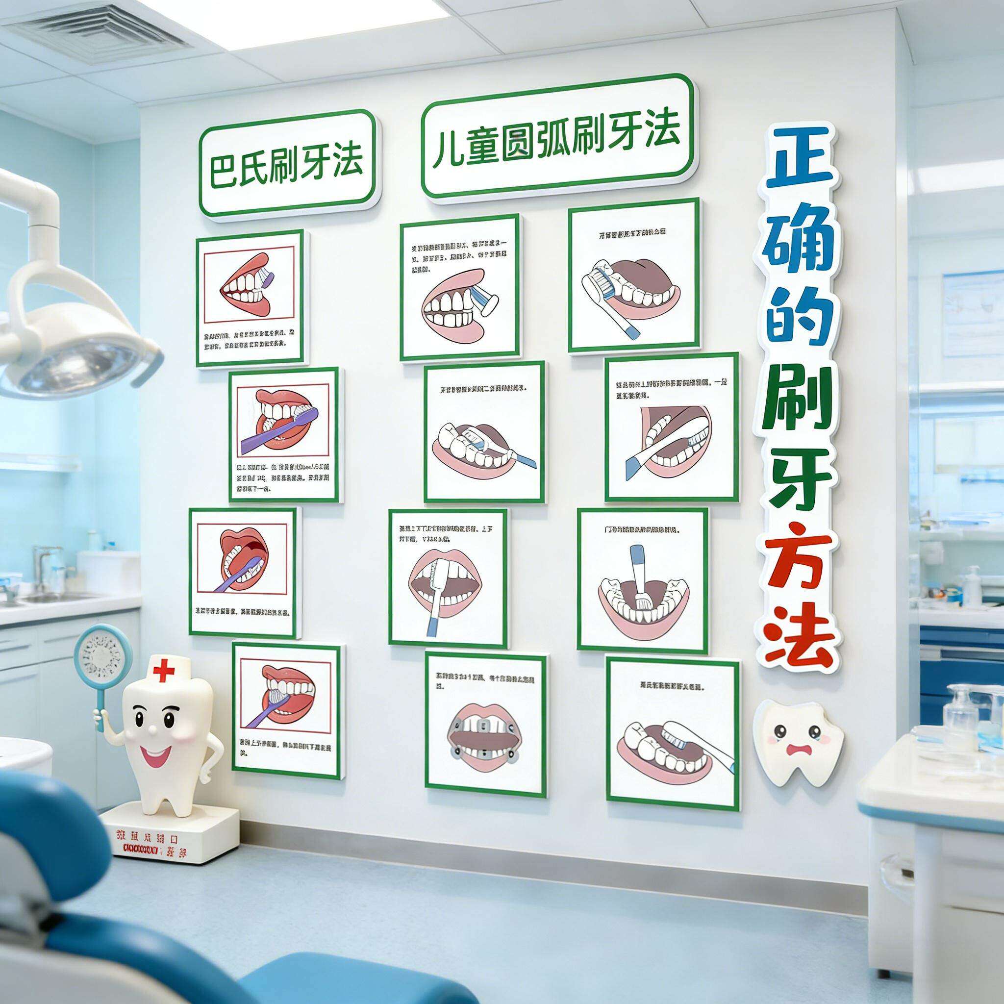 口腔诊所牙科墙面装饰医院宣传挂画巴氏刷牙法文化形象背景墙贴纸