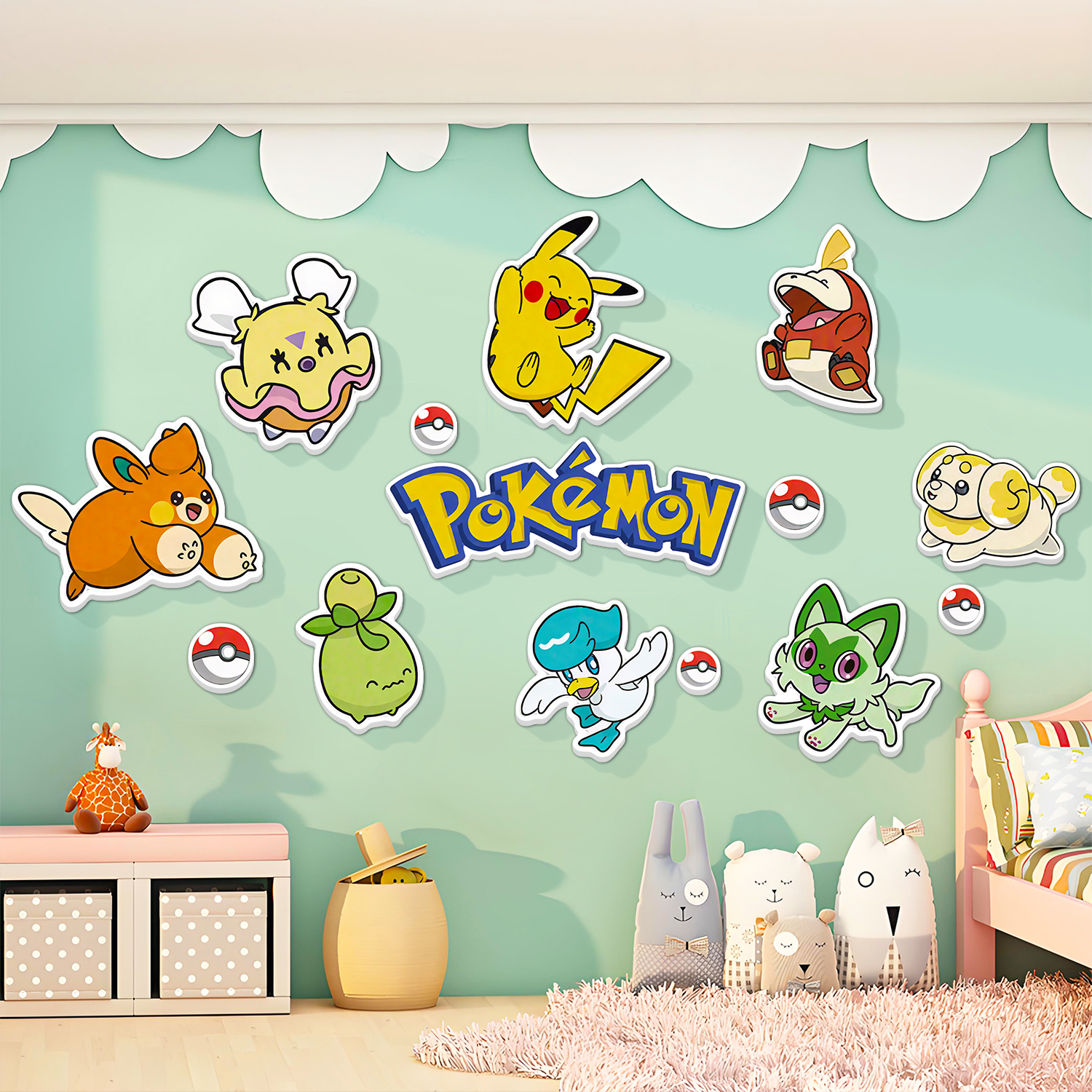 皮卡丘儿童房间布置装饰墙面贴画
