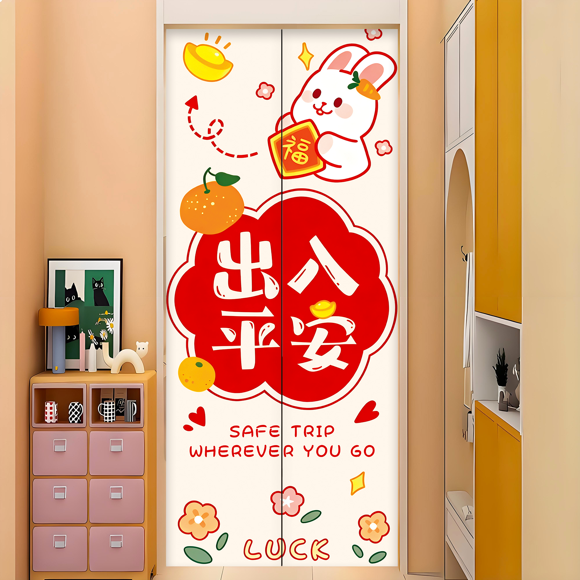 电梯门贴纸入户门扣装饰贴画一梯一户创意卡通可爱高级感出入平安图片