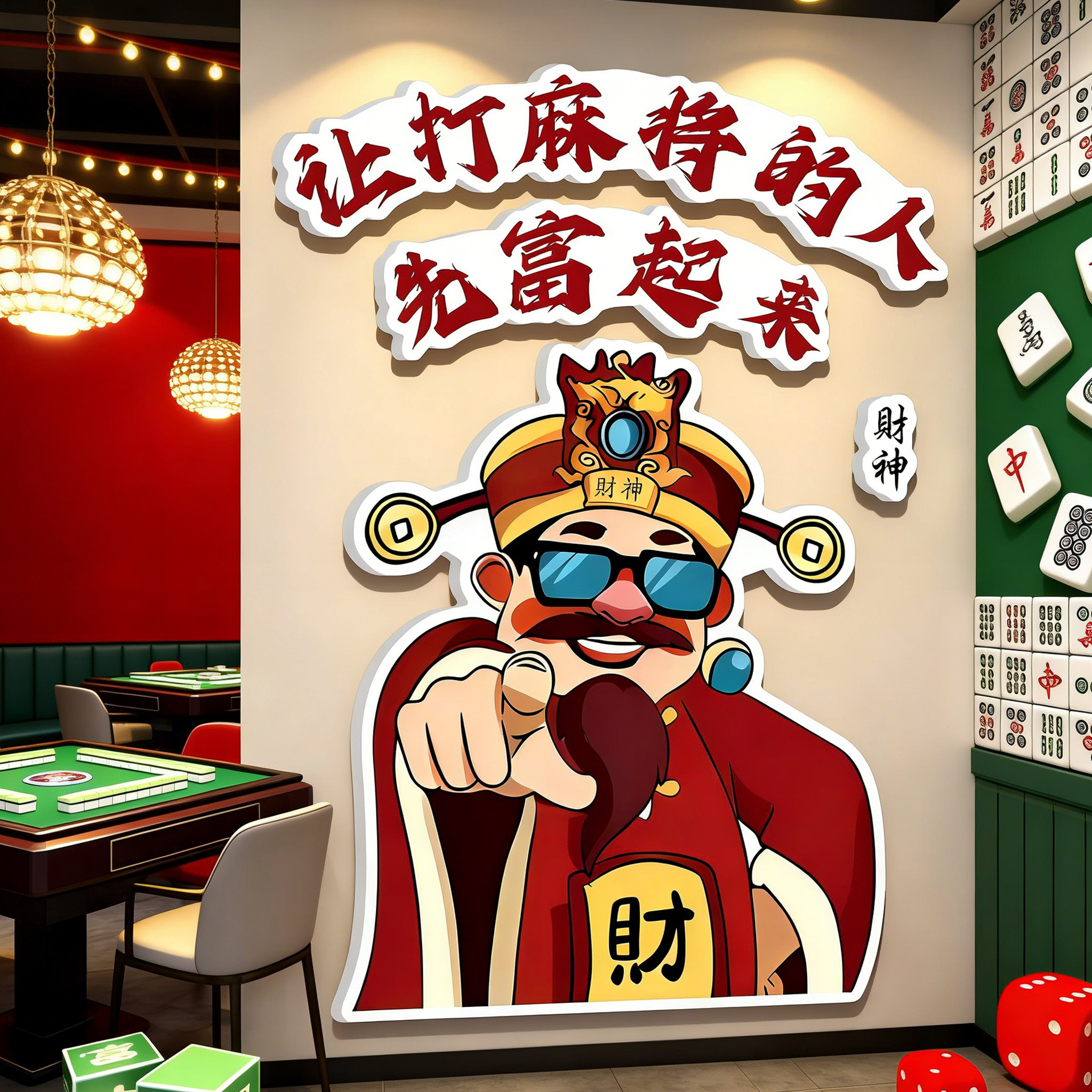 棋牌室装饰画2026新年棋艺室麻将馆氛围布置财神爷背景墙贴纸挂画,家居饰品,文化墙贴,淘宝优惠券,粉丝福利购,淘宝优惠卷