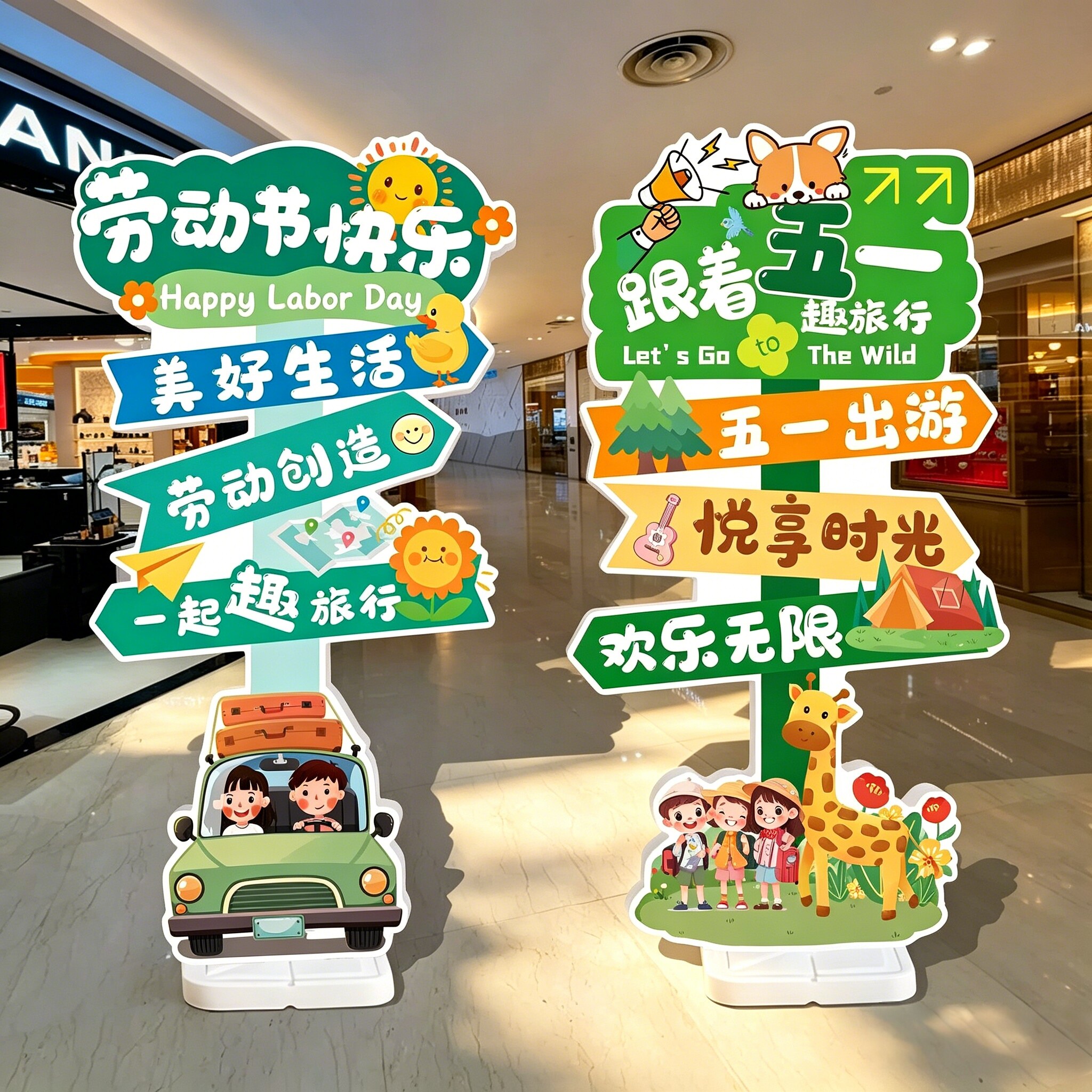 五一劳动节迎宾牌打卡路牌商场店铺51活动场景布置指示牌装饰KT板
