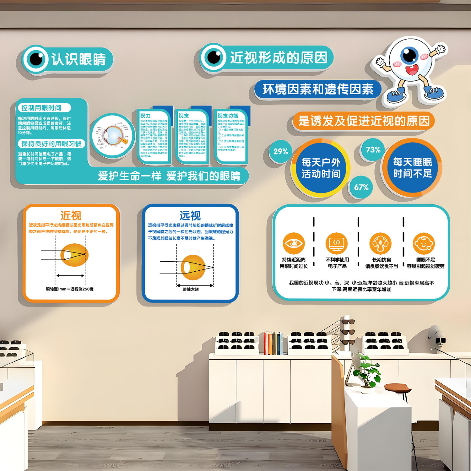眼镜店广告海报墙面装饰画验光室氛围布置形象墙视光中心科普墙贴,家居饰品,软装墙贴,淘宝优惠券,粉丝福利购,淘宝优惠卷