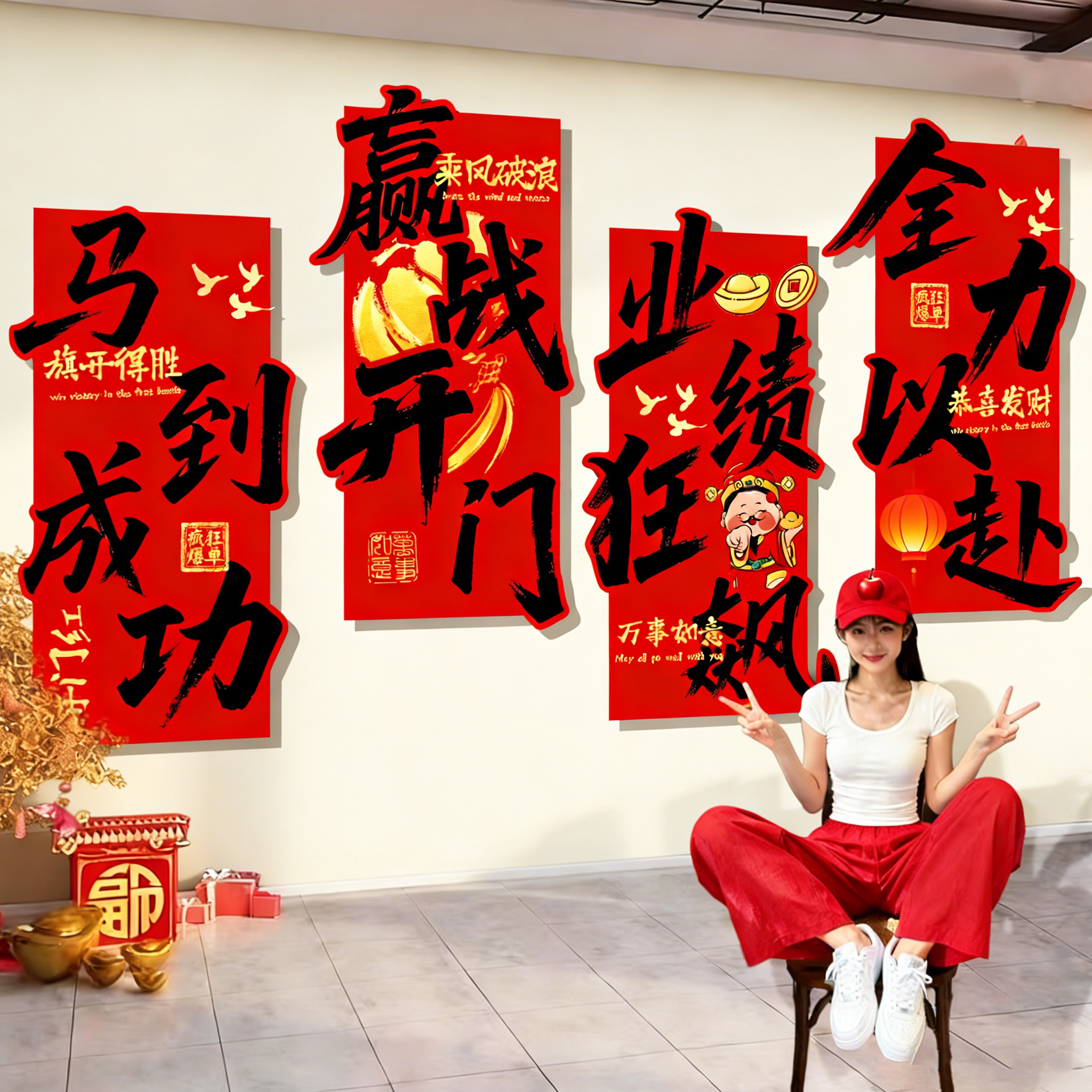 开门红气氛职场布置企业文化墙面装饰公司办公室氛围形象背景墙贴,家居饰品,软装墙贴,淘宝优惠券,粉丝福利购,淘宝优惠卷