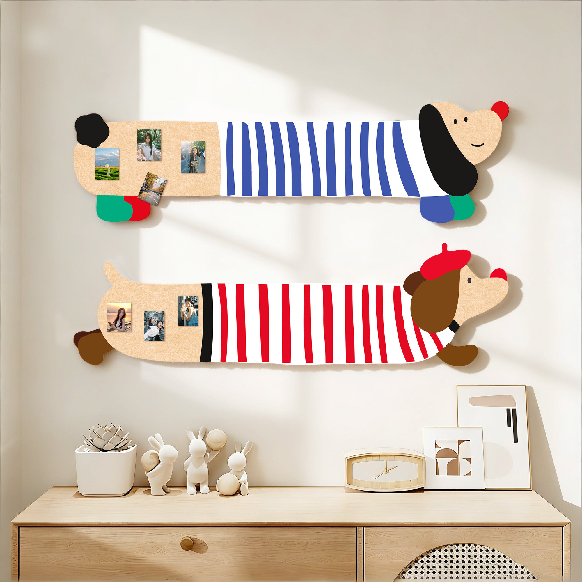 腊肠狗毛毡墙贴儿童房多巴胺装饰画趣味软装墙贴毛毡挂画软装墙贴