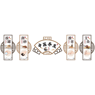 中医养生馆墙面装饰挂壁画美容院馆氛围布置高级感形象背景墙贴纸