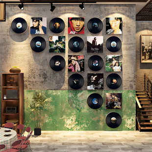 酒吧墙面装饰画酒馆餐饮店布置网红打卡形象背景墙周杰伦黑胶唱片