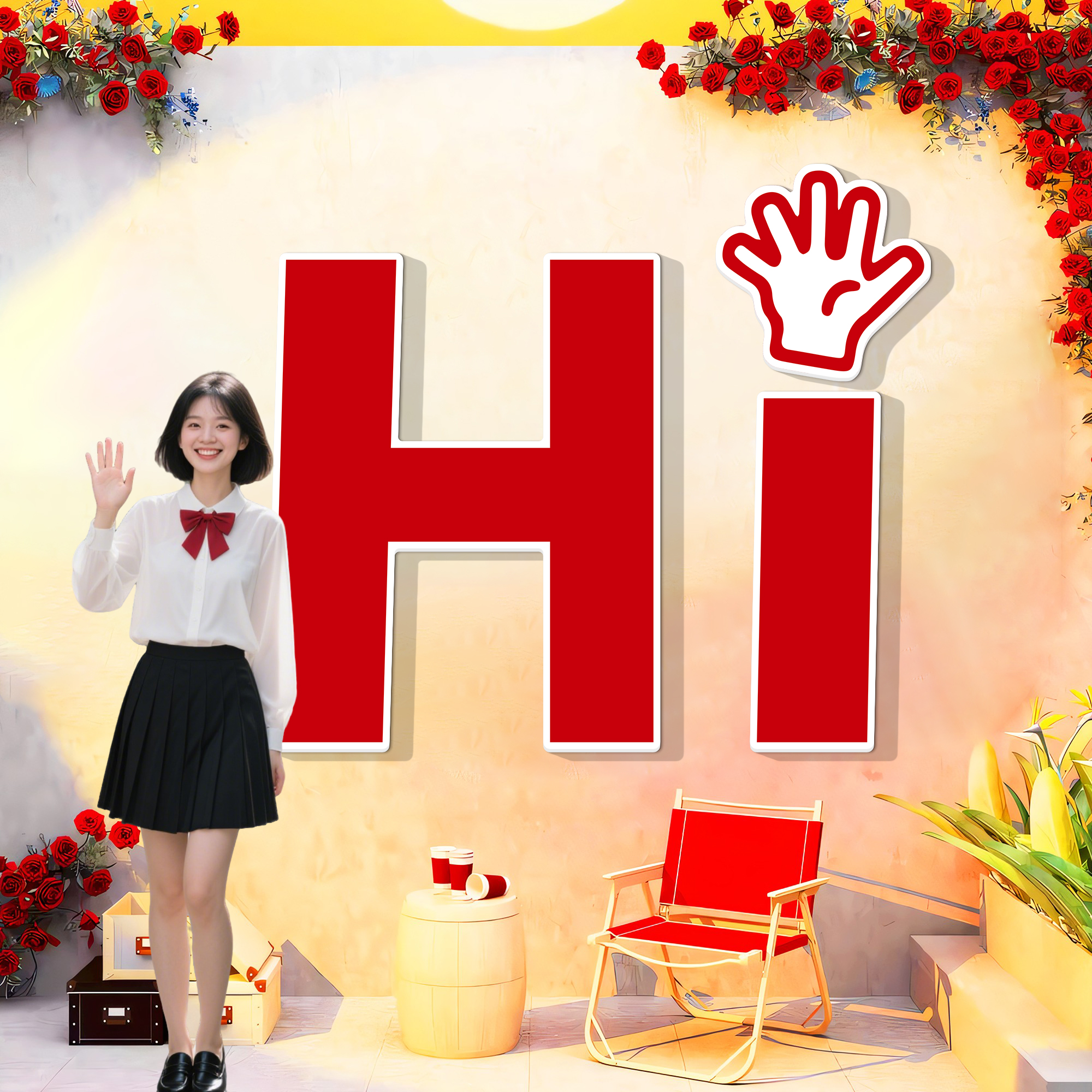 奶茶店网红打卡拍照区布置墙纸背景墙装饰咖啡店餐饮店户外氛围