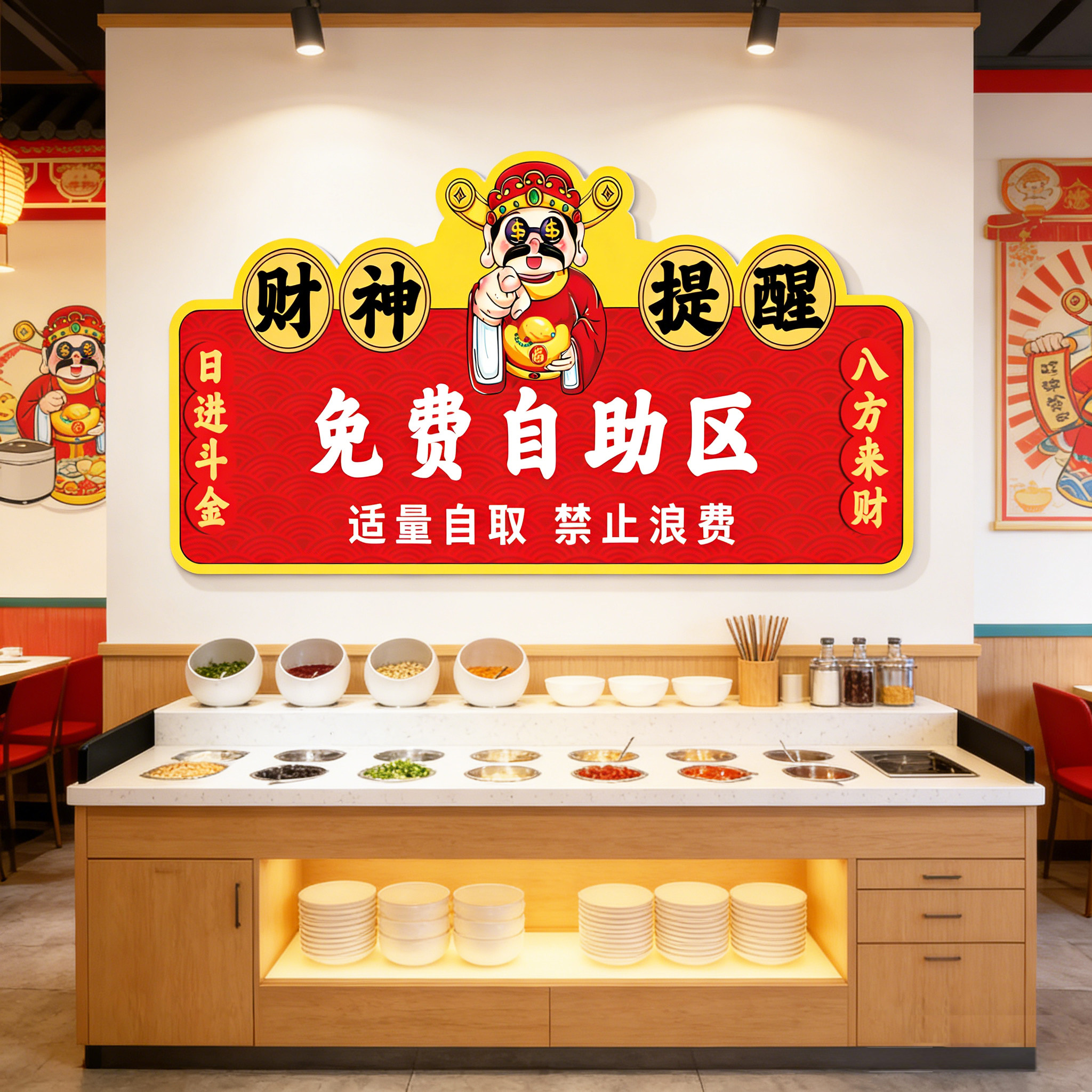自助区调料区指示牌免费小菜提示牌免费自助调料区指示牌餐具请自取贴