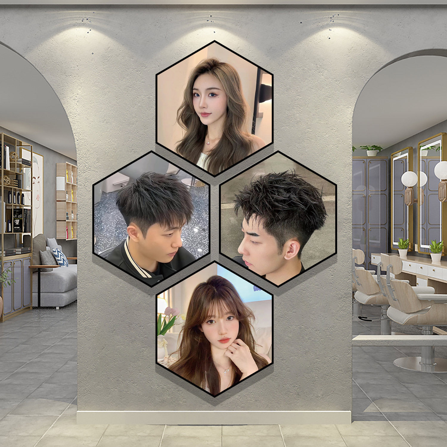 理发店墙面装饰挂画美发廊网红背景形象墙贴男女烫染造型海报壁画