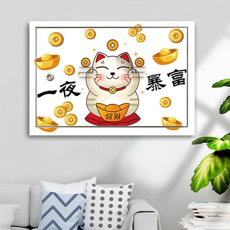 招财猫电表箱贴纸装饰画遮挡