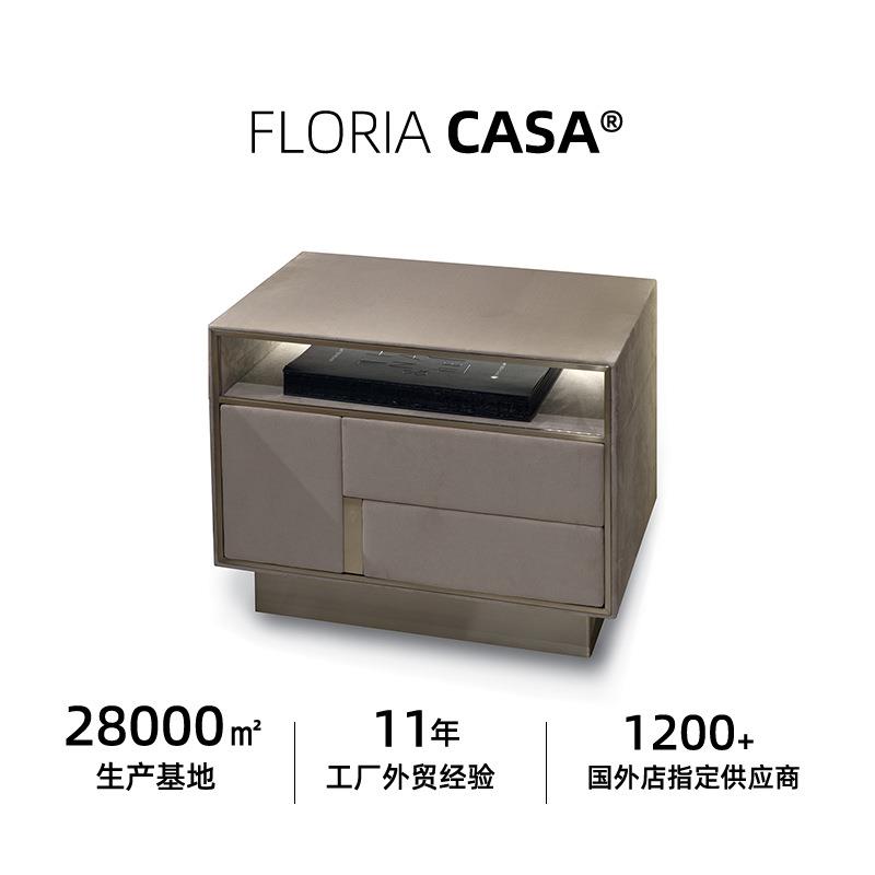 意大利轻奢床头柜卧室后现代简约真皮床边储物柜实用置物收纳柜