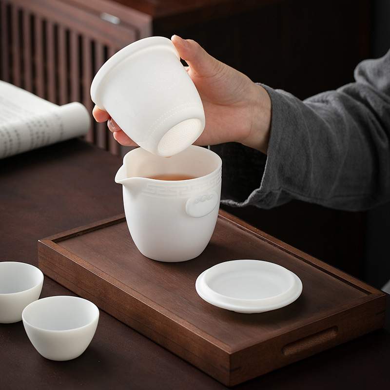 便携旅行茶具小套装羊脂玉白瓷功夫泡茶壶茶杯户外快客杯一壶四杯