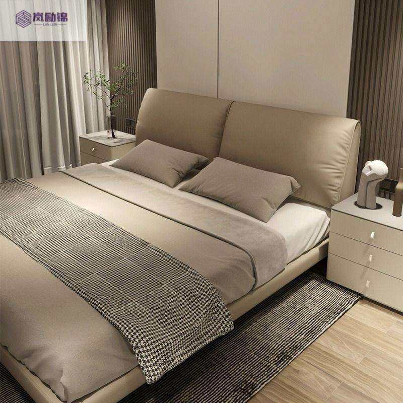 2025新款真皮床轻奢现代简约主卧大床北欧大气意式极简婚床皮艺床